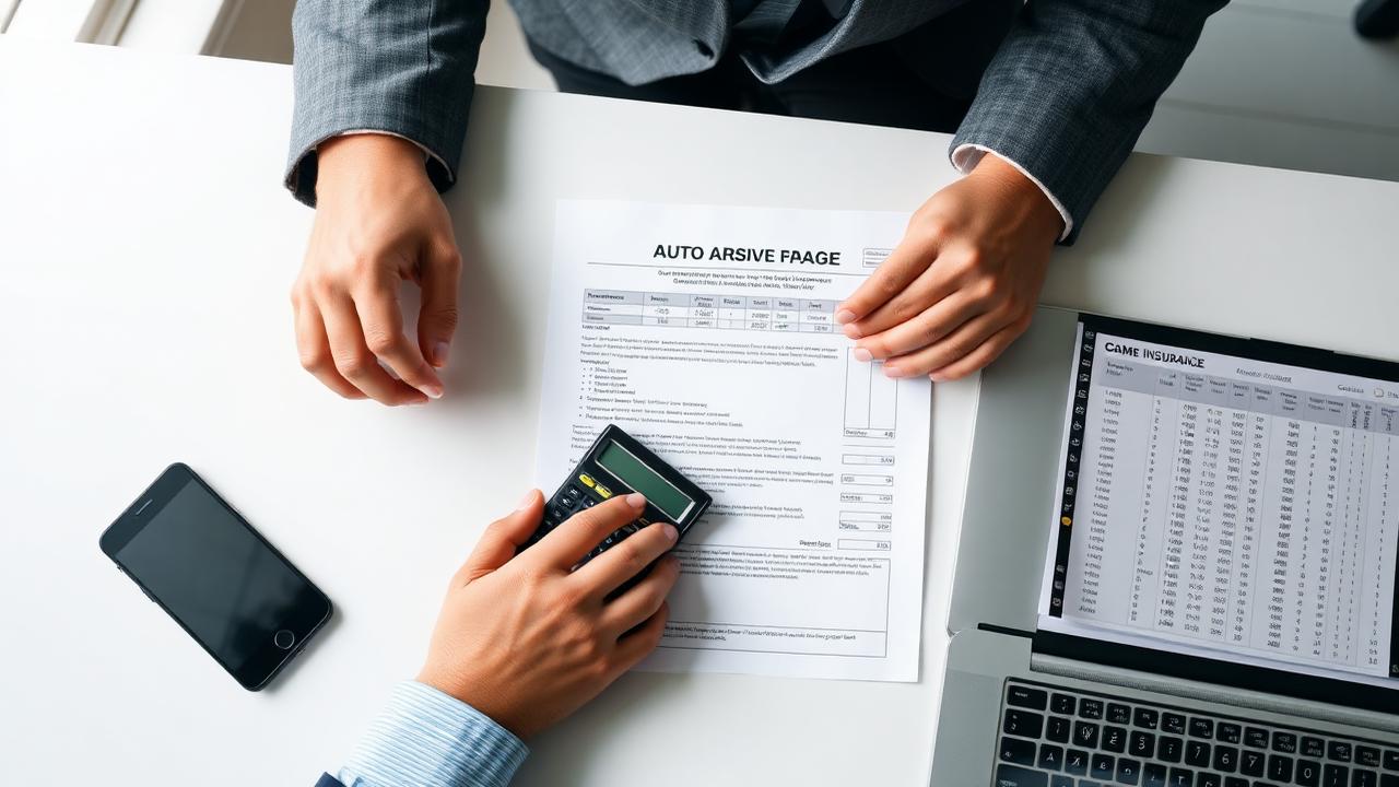 Buyer reviewing auto insurance declarations page with calculator