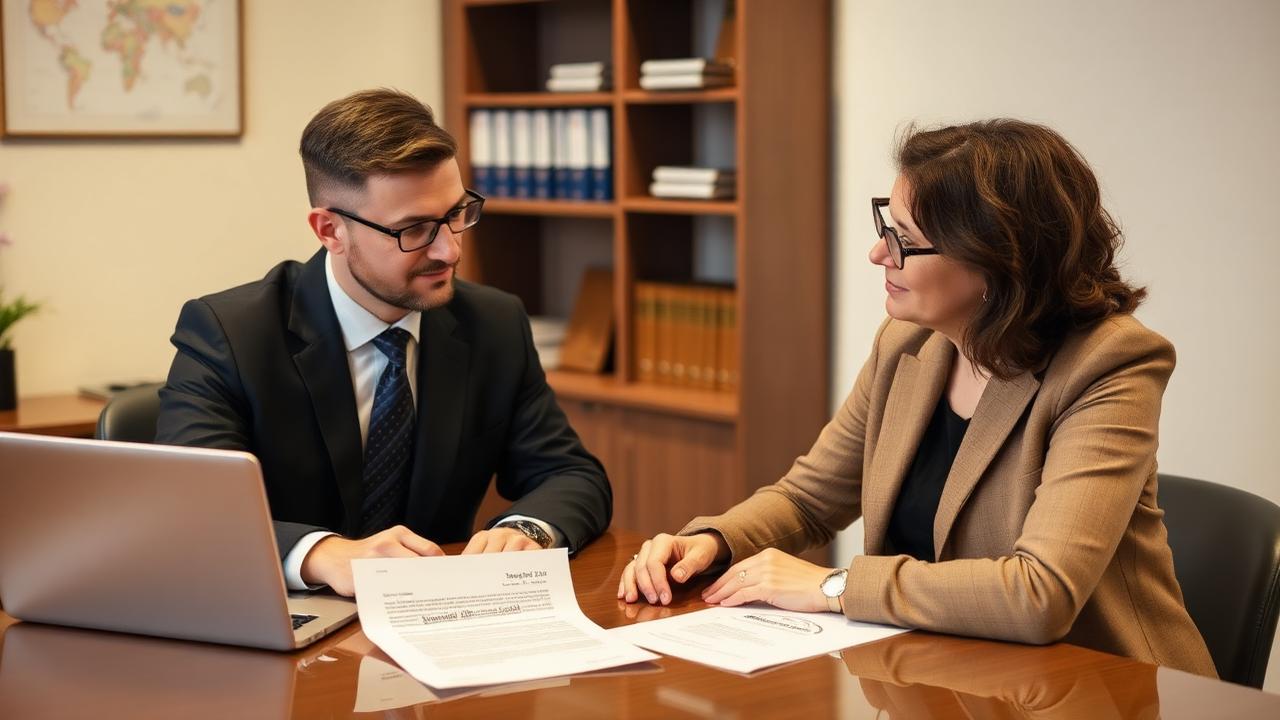 Lawyer and client reviewing a denied insurance claim letter at a desk